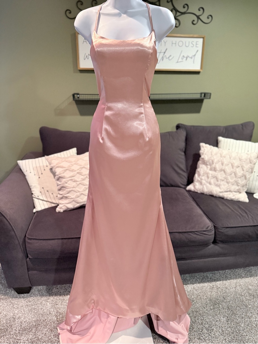 Satin Spaghetti-Strap Maxi Dress in Blush Pink